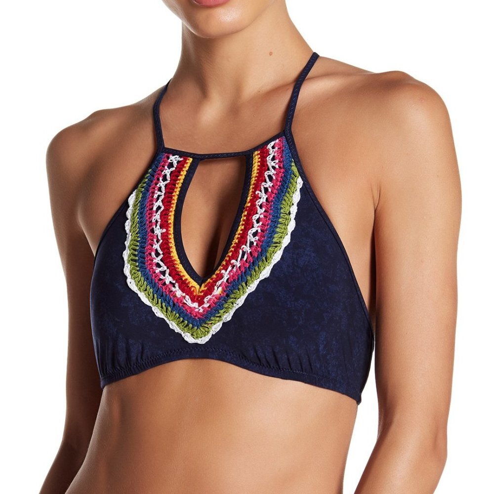 NWT Nanette Lepore Women's Peace & Love Heartbreaker High Neck Bikini Top M